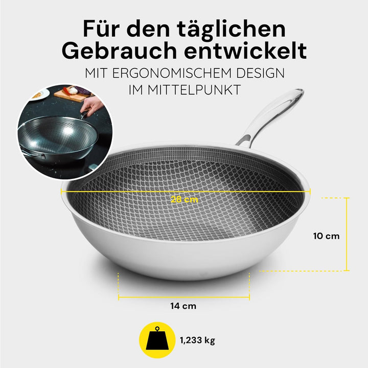 MISO Diamond Dust Keramikbeschichtete Wokpfanne 28 cm | Wokpfanne Induktion – PFOA-frei, kratzfest,