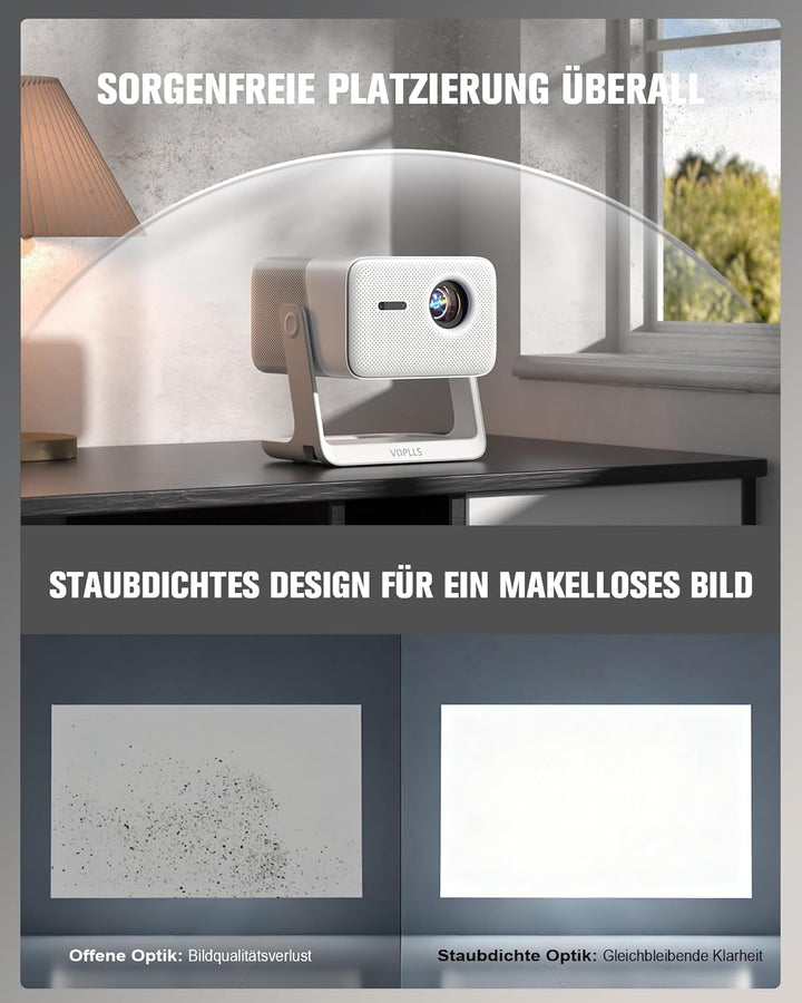 Smart Beamer【Google TV/Offizielle App】 VOPLLS Beamer 4K Heimkino 2000ANSI mit Autofokus ＆ Trapezkorr