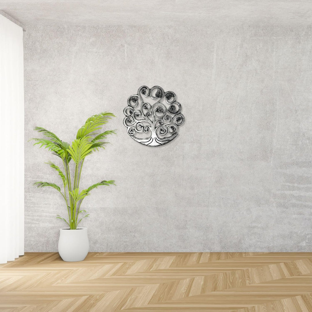 Trintura Baum des Lebens Wanddeko Holz 30cm Silber, Lebensbaum Holz Wandbild Lebensbaum Deko - Hochw