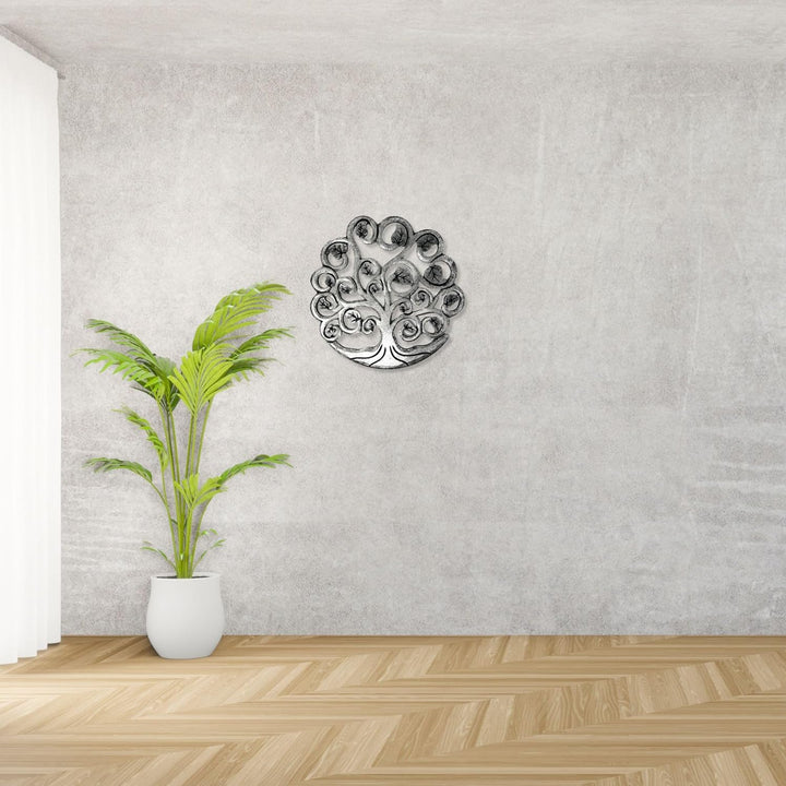 Trintura Baum des Lebens Wanddeko Holz 30cm Silber, Lebensbaum Holz Wandbild Lebensbaum Deko - Hochw