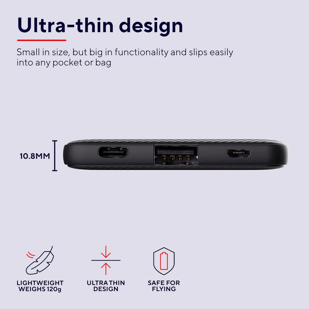 Trust Mobile Primo Dünne Powerbank Schnellladefunktion 5000 mAh, Nachhaltig, USB C Externer Akku, Tr