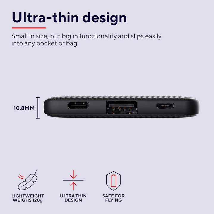 Trust Mobile Primo Dünne Powerbank Schnellladefunktion 5000 mAh, Nachhaltig, USB C Externer Akku, Tr
