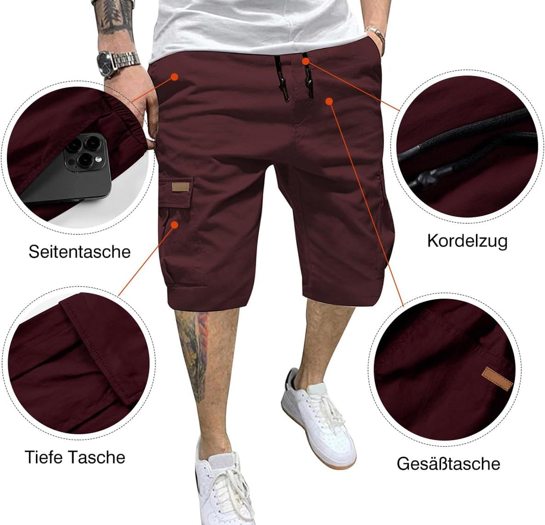 JMIERR Kurze Hosen Herren Baumwolle Cargo Shorts Herren Sommer Freizeithose mit Taschen M Burgundy,
