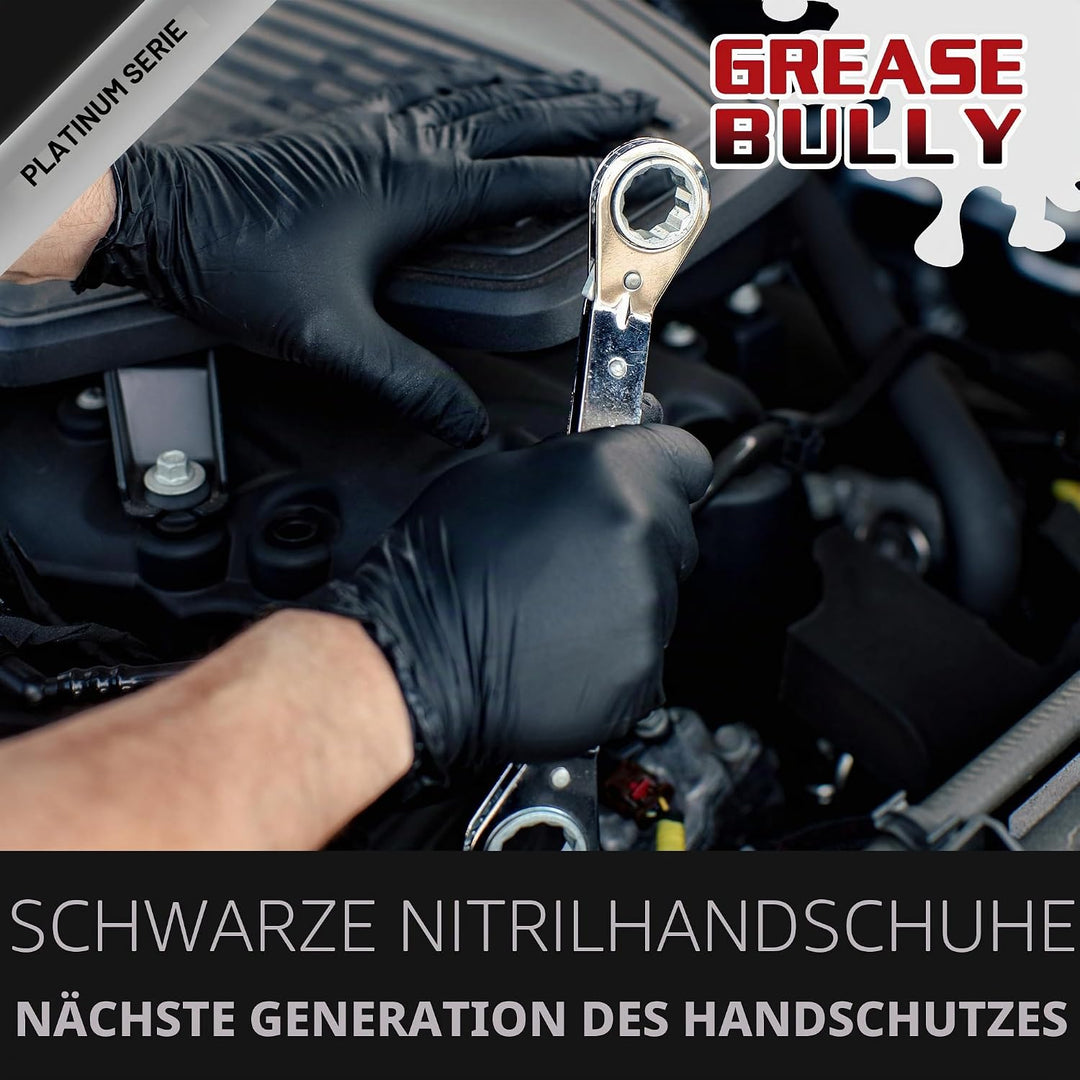Kunzer Nitril-Einweghandschuhe Schwarz Grease Bully (Dispenser mit 100 Stück), L (100er Pack), L (10