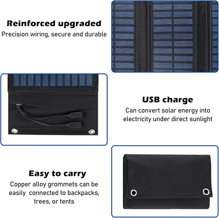 10W Faltbares Solarpanel - Tragbares Solar Ladegerät 5V 2USB Solar Panel Wasserdicht für Outdoor-Akt