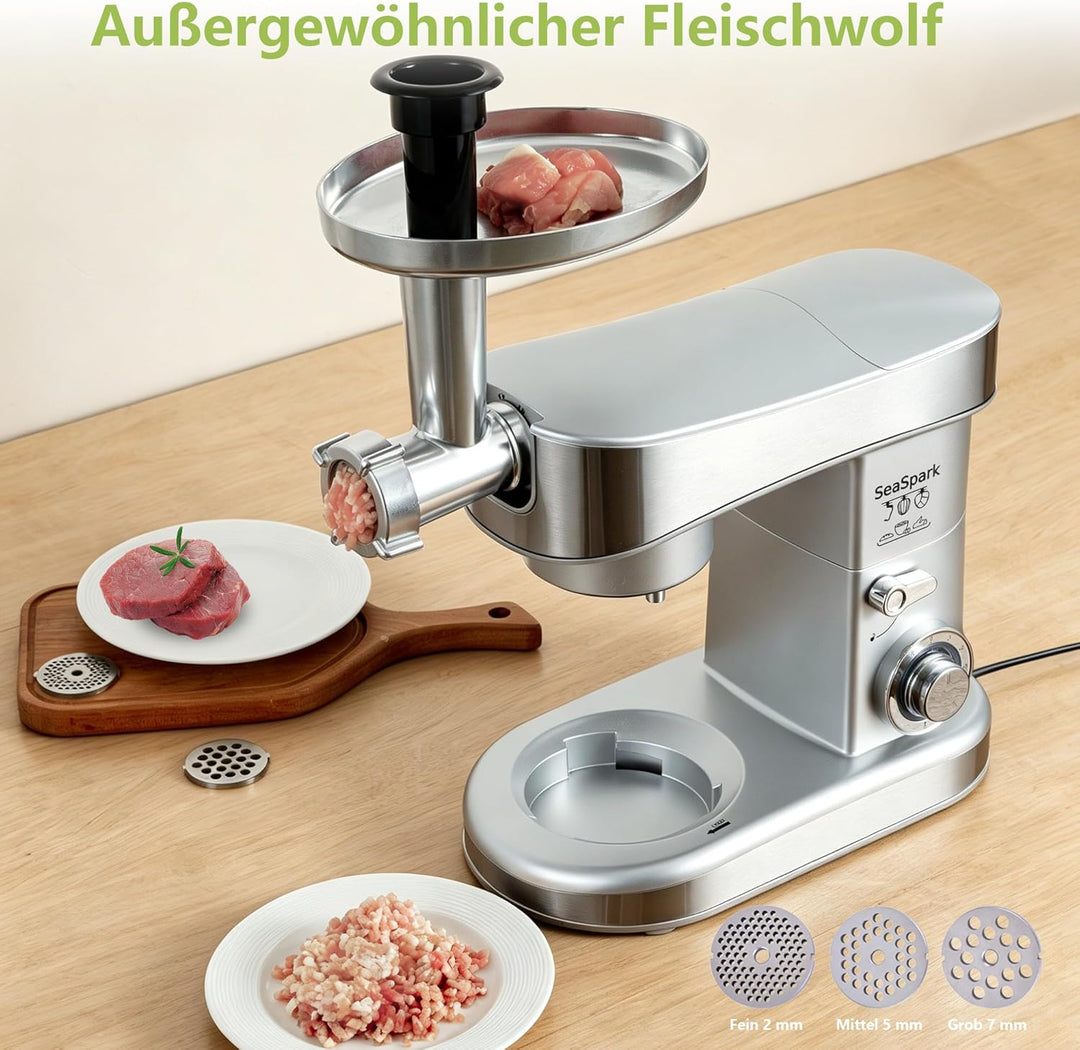 Küchenmaschine, 6 L Knetmaschine 1200W, 6 Geschwindigkeits Küchenmaschine, Teigmaschine mit Rührhake