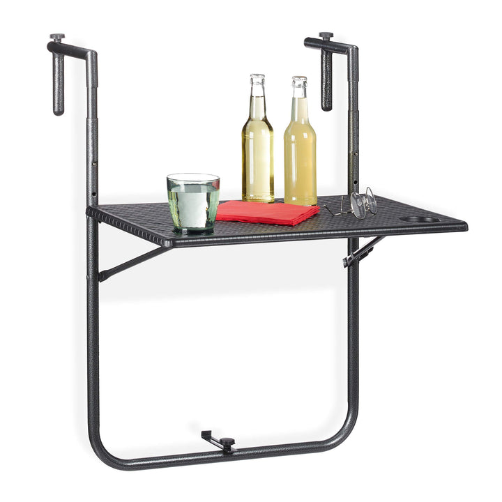 Relaxdays Balkonhängetisch klappbar, 3-Fach höhenverstellbar, Rattan-Optik, wetterfest, Tisch BxT 59