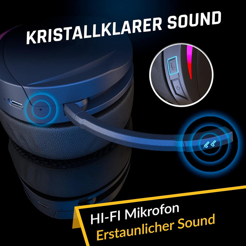 KLIM Panther RGB Gaming Headset für PS4 PS5 Switch PC, Niedrige Latenz, Noise Cancelling, Wireless,