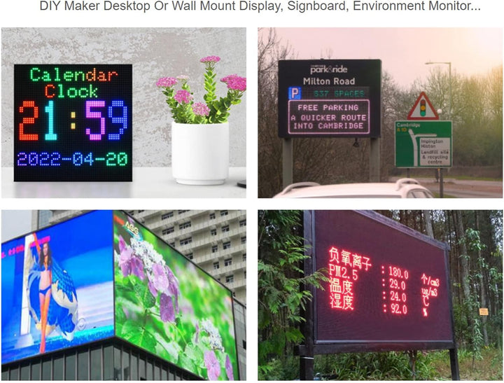 Waveshare RGB Full-Color LED Matrix Panel 3mm Pitch 64×64 Pixels 4096 Individual RGB LEDs Adjustable