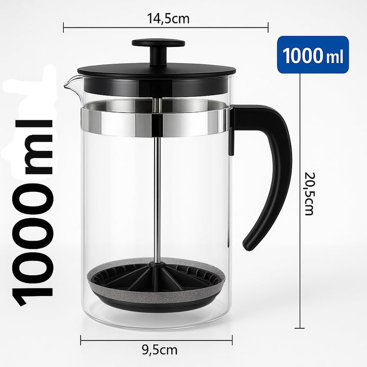 French Press Kaffeebereiter,1000 ml-Glas Kaffeepresse,aus Edelstahlfilter und Glasbehälter - Kaffeek
