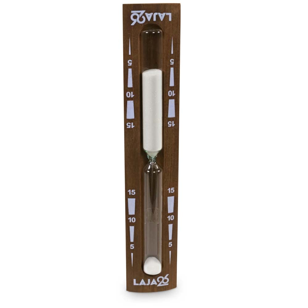 LaJa26 Sauna Sanduhr "Konvex" weisser Sand - FSC Espenholz - Drehgestell aus Holz zur Montage an der