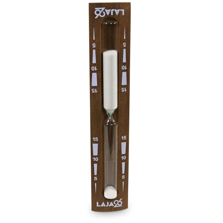 LaJa26 Sauna Sanduhr "Konvex" weisser Sand - FSC Espenholz - Drehgestell aus Holz zur Montage an der