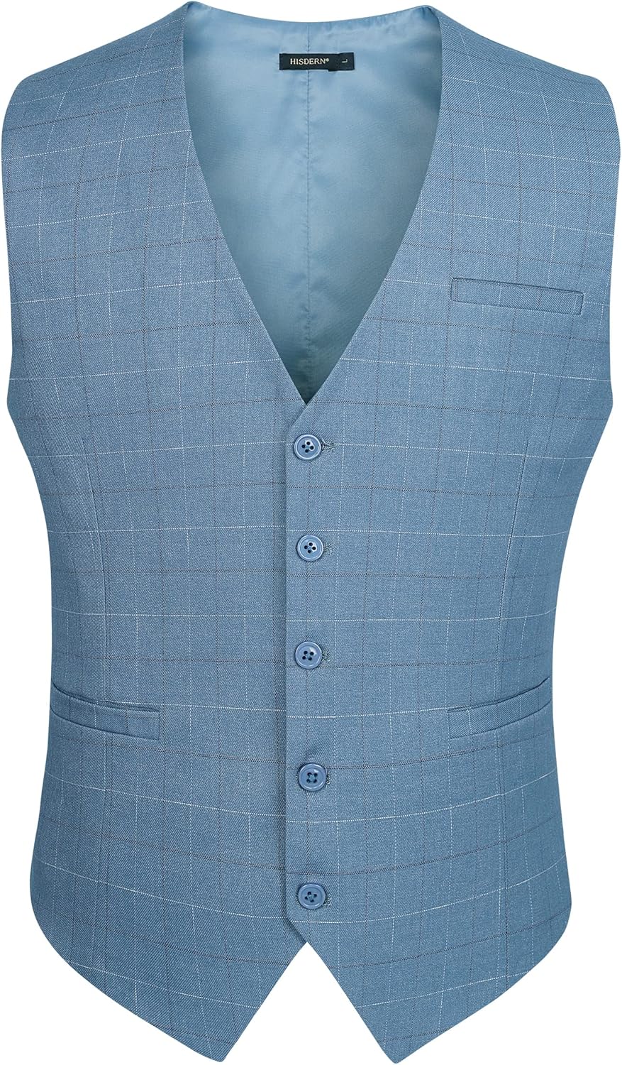HISDERN Manner Formale Hochzeitsfeier Weste Baumwolle Plaid Kleid Anzug Weste für Herren Hellblau L,