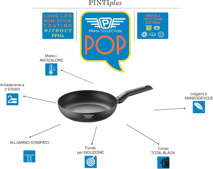 Pintinox Bratpfanne aus Aluminium mit Antihaftbeschichtung, 2 Schichten, Serie Pop, induktionsgeeign