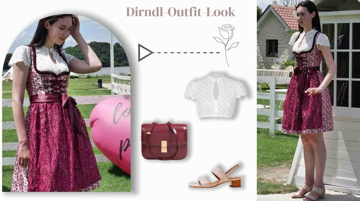 Dirndl Damen,Dirndl Schuhe Damen Elegante Kleid für Besondere Anlässe Trachtenkleid Damen Dirndl Mid