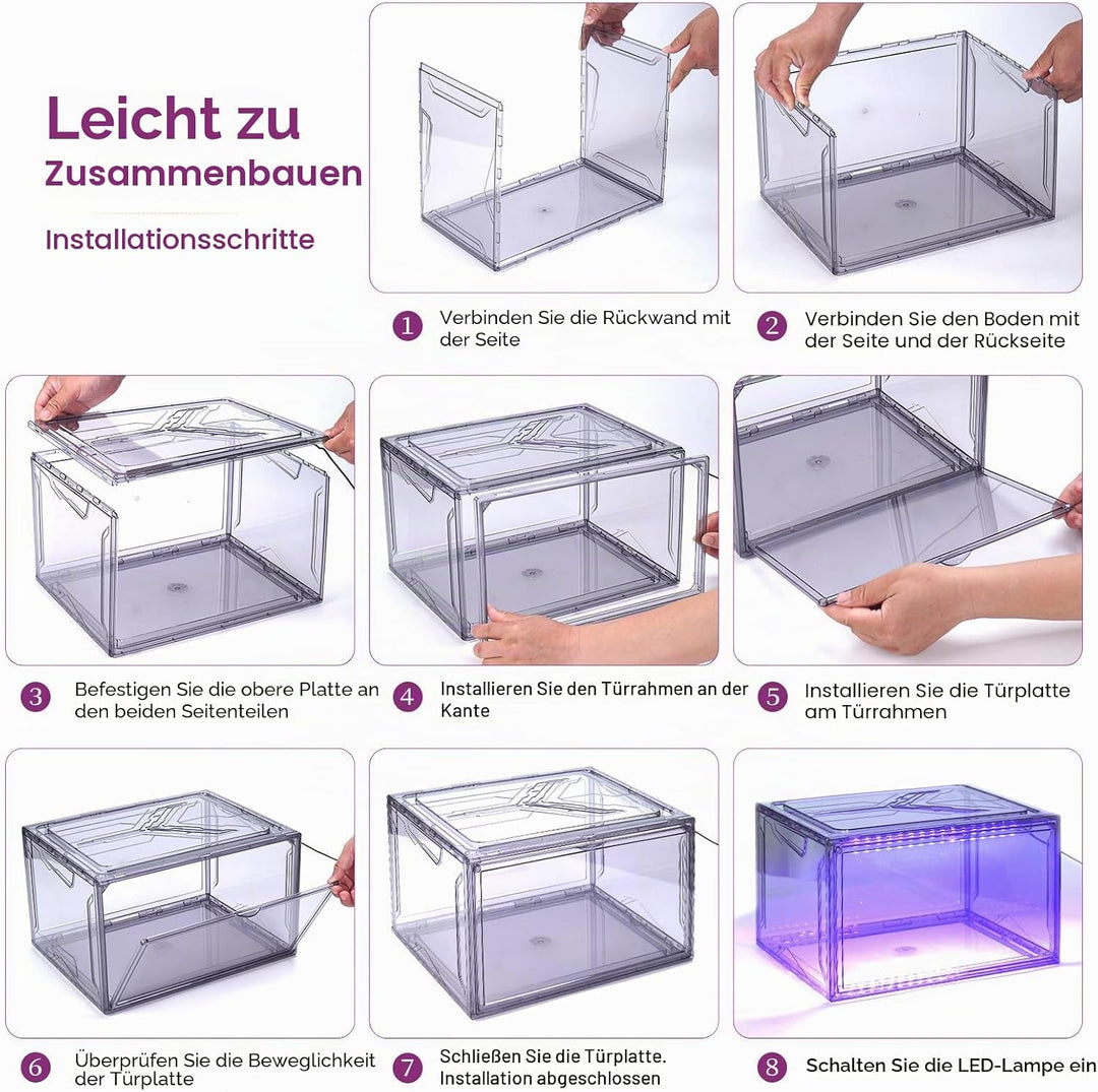 LED Schuhboxen Stapelbar, 2er Set, Schuh-Organizer aus Kunststoff, Schuhaufbewahrung Platzsparend, M