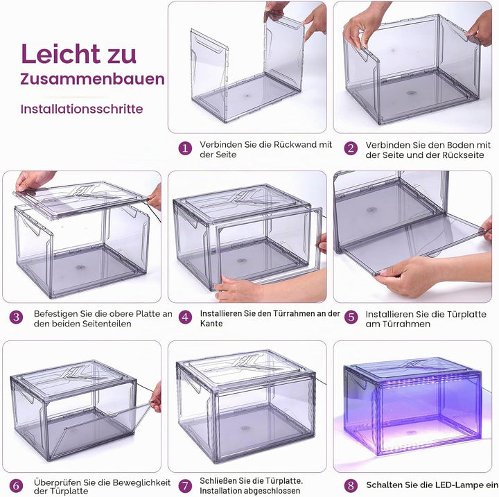 LED Schuhboxen Stapelbar, 2er Set, Schuh-Organizer aus Kunststoff, Schuhaufbewahrung Platzsparend, M