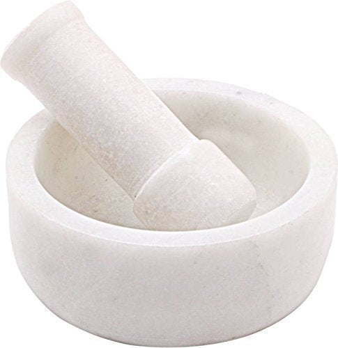 SAUDEEP INDIA Weisser Marmor Granit Imam Dasta, Mörser und Stössel Set, Ohkli Musal, Kharal oder Kha