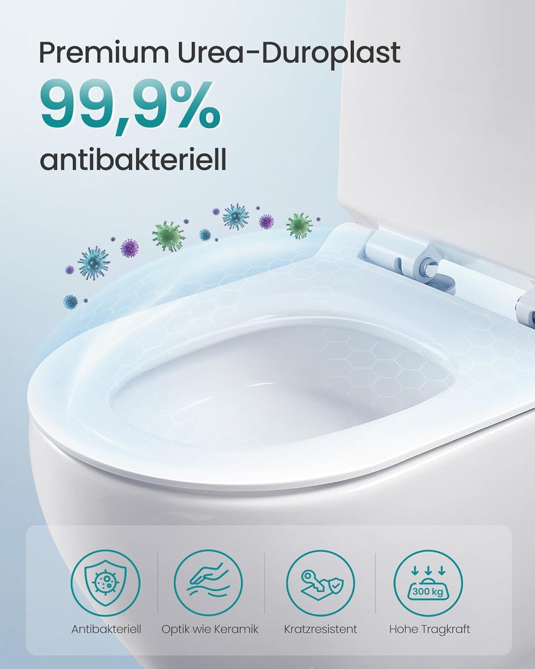 SONGMICS Toilettendeckel, lange D-Form, WC-Sitz mit Absenkautomatik, Toilettensitz schnell abnehmbar