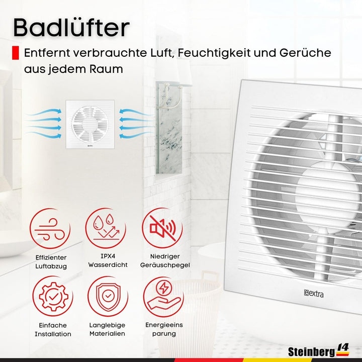 Steinberg14 Abluftventilator 150mm Badlüfter Fan - Weiss Ventilator zur Belüftung in Bad - Küche - g