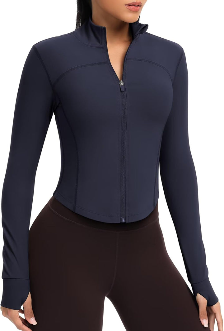 QUEENIEKE Damen Laufjacke Atmungsaktive und Leicht Sportjacke Langarm definieren Jacke mit Daumenloc