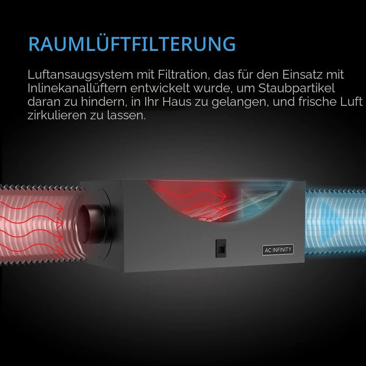 AC Infinity Inline-Filterbox, 200mm, mit hocheffizientem Filter, HVAC-Filter-Set, passend für 200mm