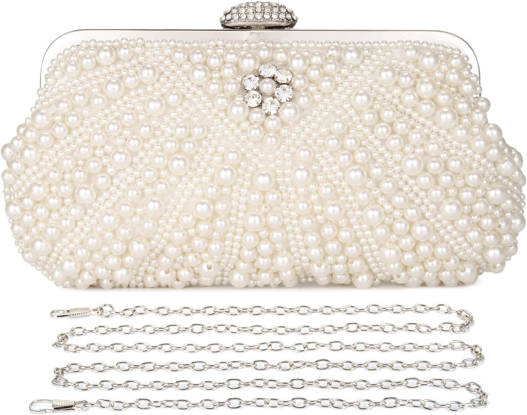 BAIGIO Damen Clutch Perlen Elegant Abendtasche Ivory Vintage Handtasche Clutch Weiss Brauttasche mit