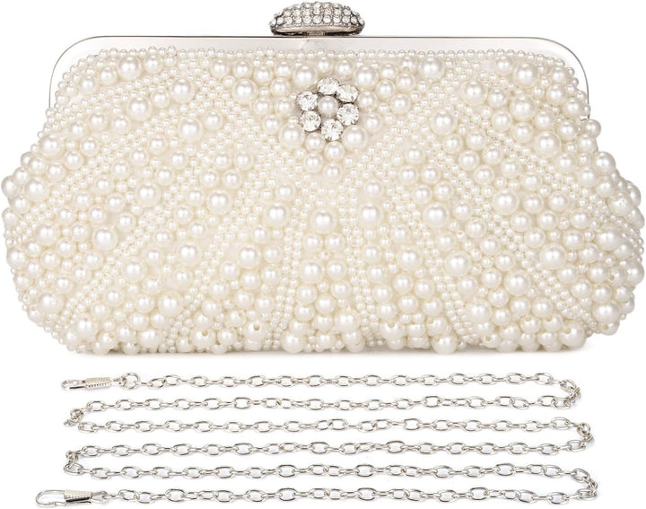 BAIGIO Damen Clutch Perlen Elegant Abendtasche Ivory Vintage Handtasche Clutch Weiss Brauttasche mit
