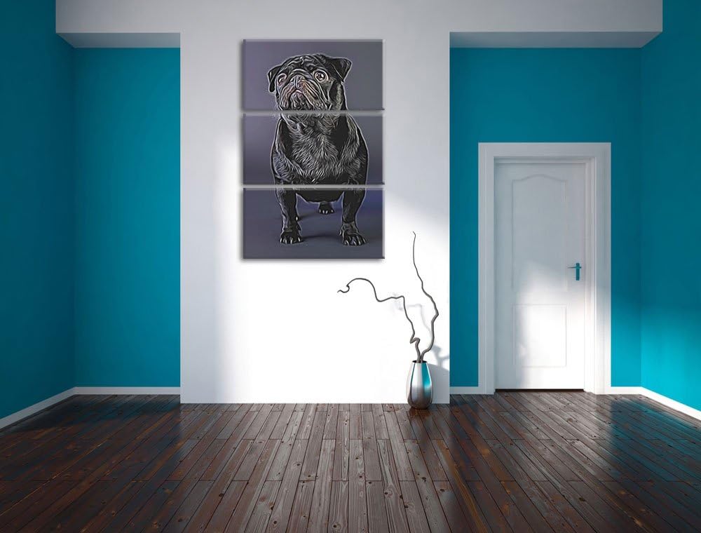 Süsser schwarzer Mops Spezial 3-Teiler Leinwandbild 120x80 Bild auf Leinwand, XXL riesige Bilder fer