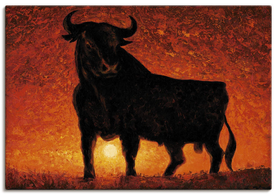 Artland Leinwandbild Wandbild Bild auf Leinwand 70x50 cm Wanddeko Stier Tiere Spanien Stierkampf Kat