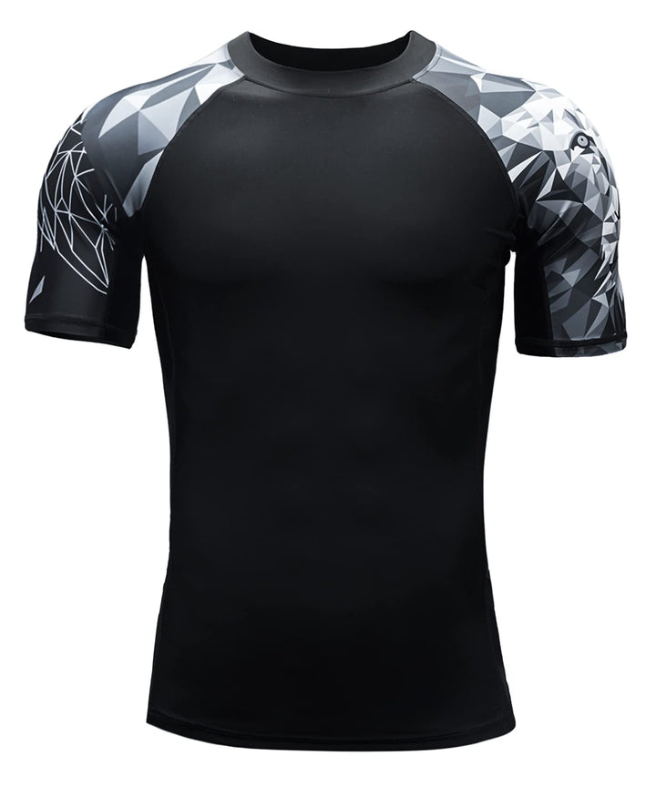 HUGE SPORTS Herren Kurzarm Splice Skins Rashguard Shirt Schwimmshirt Rash Vest für Schwimmen Surfen