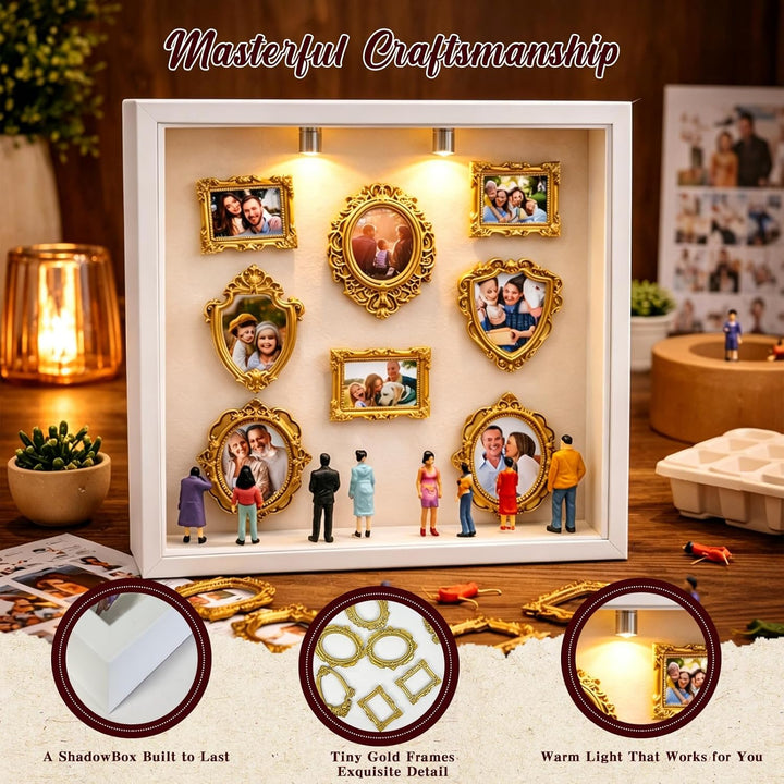 DIY Mini Museum Silhouette Box,Mini Museum Frames mit 8 Mini Goldene Rahmen & 8 Figuren mit Licht,Go