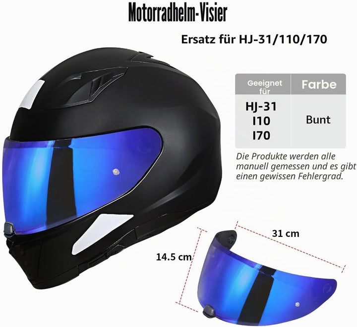 Motorradhelm Visier für Hjc i70 i10 HJ-31,Helmvisier Motorrad Windschutz Helm Objektiv Visier Vollge