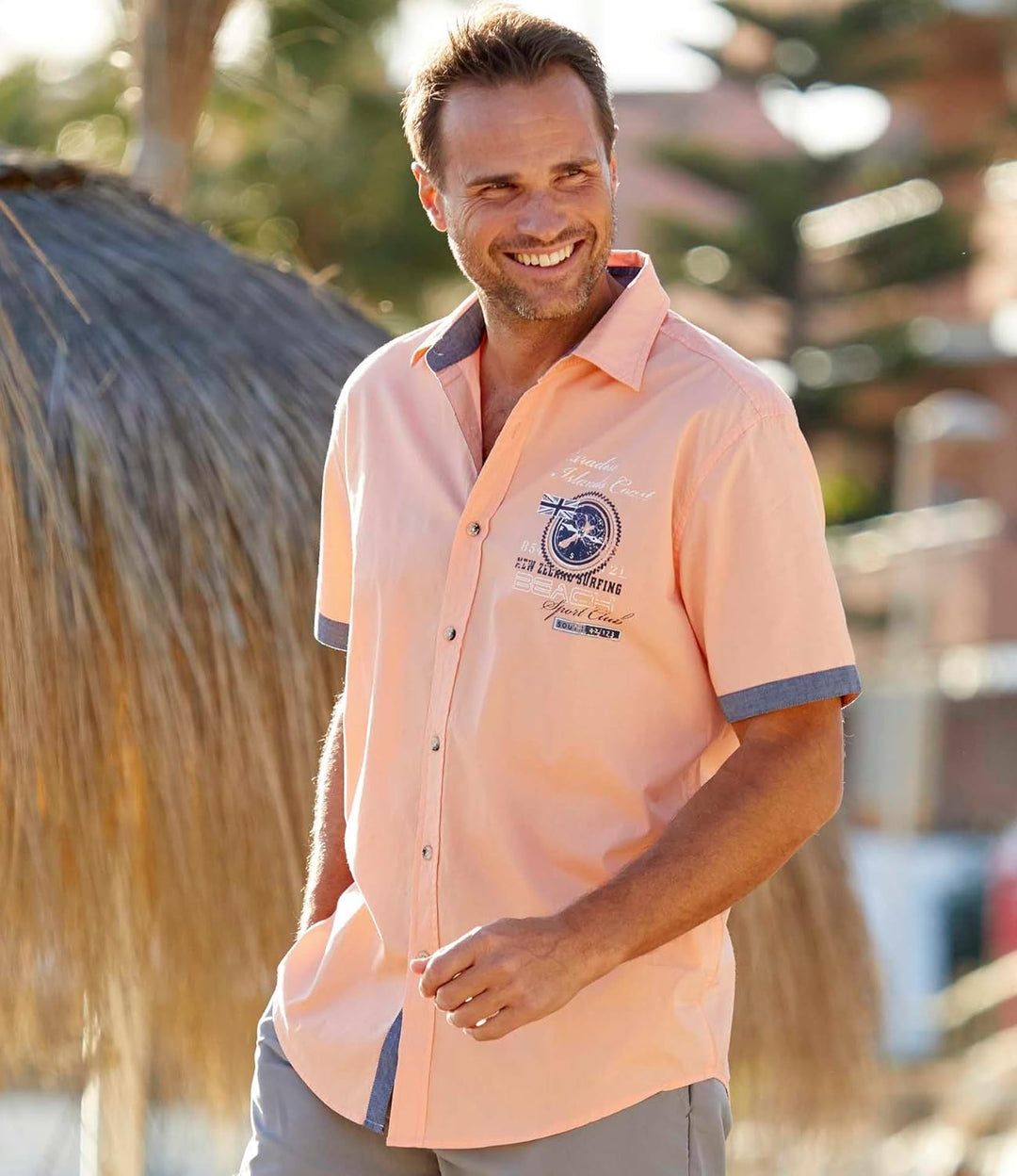 ATLAS FOR MEN - Herrenhemd - Kurze Ärmel - Verfügbar in grossen Grössen von M bis 5XL M Corail, L
