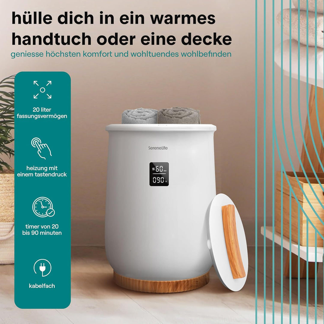 SereneLife Handtuchwärmer mit Digitalanzeige, weiss, grosser Handtuchwärmer für Spa und Badezimmer,