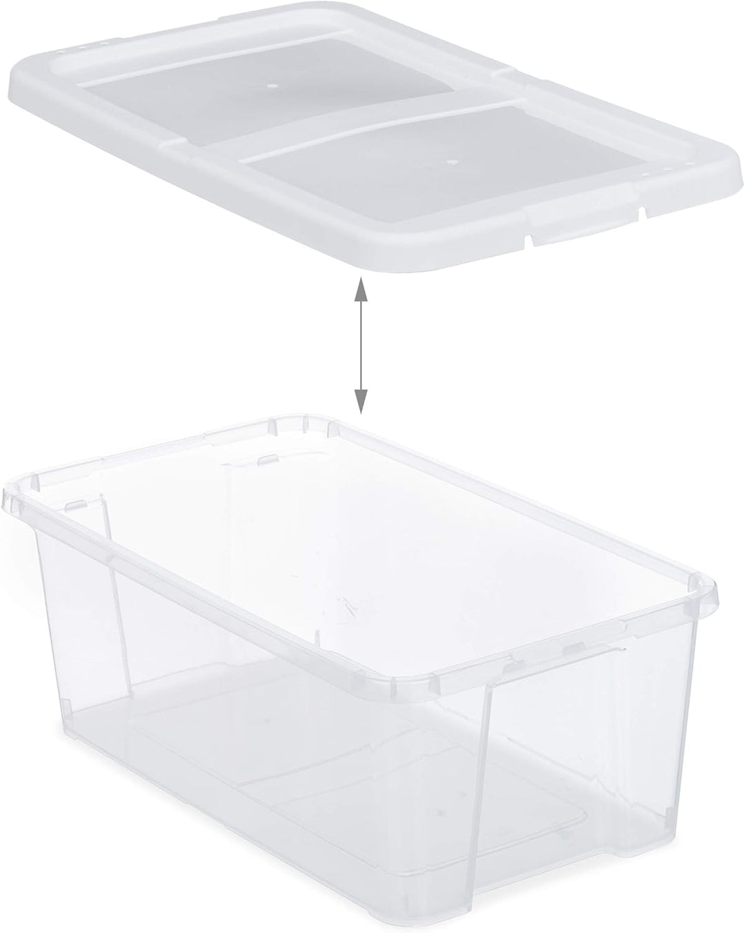 48 x Schuhbox Kunststoff, stapelbar, durchsichtige Aufbewahrungsboxen mit Deckel, HxBxT: 12,5 x20 x