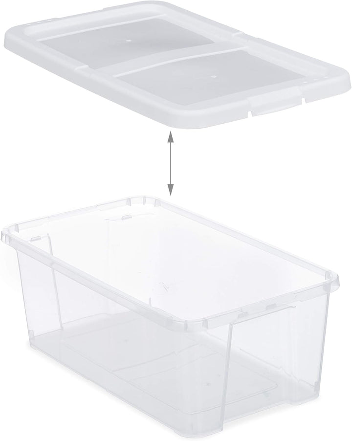 48 x Schuhbox Kunststoff, stapelbar, durchsichtige Aufbewahrungsboxen mit Deckel, HxBxT: 12,5 x20 x
