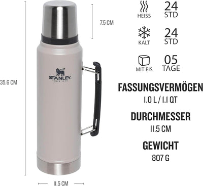 Stanley Classic Legendary Thermosflasche Edelstahl 1L - Thermos Hält 24 Stunden Heiss oder Kalt - Ed