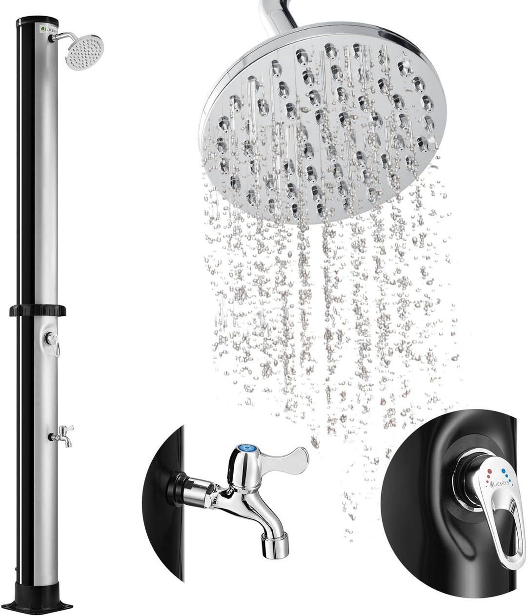 Juskys Solardusche Victoria 20/35 / 40 Liter - bis 60°C – mit schwenkbarem Duschkopf, Fussdusche & G