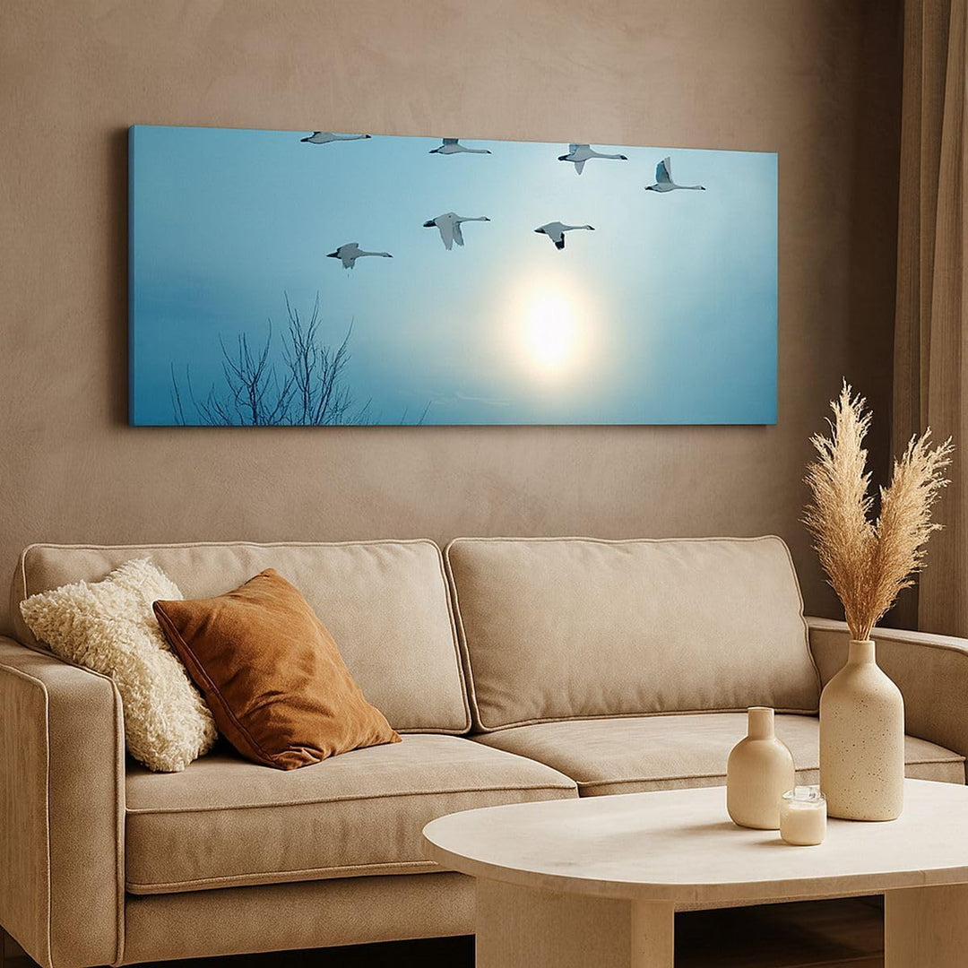 Wandbilder Dekoration Wohnzimmer Storch Vogel Natur Panorama Bilder auf Leinwand 120x50cm Leinwandbi