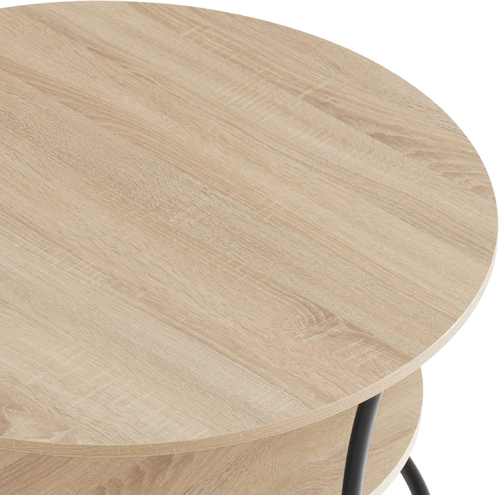 tectake Beistelltisch rund, Couchtisch mit 2 Ablagen, Industrie-Design, Nachttisch aus Holz, Ø55 x 5