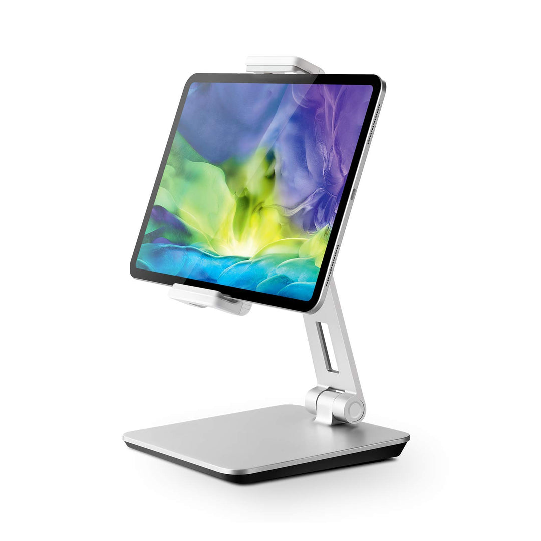 QinCoon Tablet Ständer, Verstellbar Heavy Duty Aluminium Halterung, 360° Drehen Faltbar Metall Table