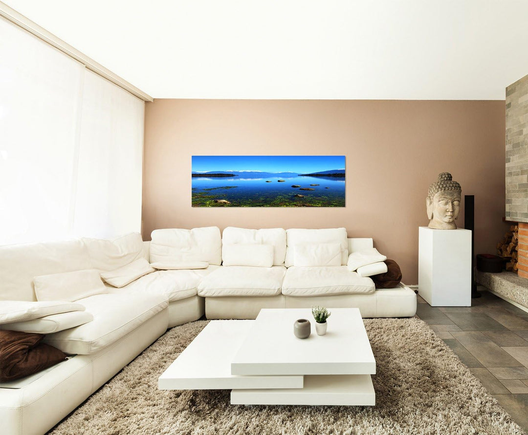 Paul Sinus Art Panoramabild auf Leinwand und Keilrahmen 150x50cm Neuseeland Berge See Spiegelung