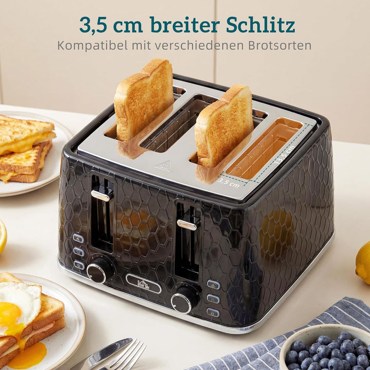 HOMCOM Wasserkocher Toaster Set, 1,7L 2200W Schnellkoch-Wasserkocher mit Kalkfilter, 4-Scheiben-Toas