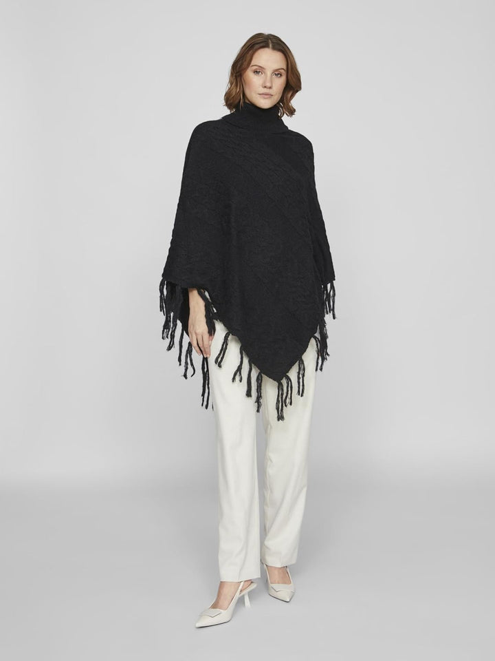 Vila Damen Vichinti New Rollneck Knit Poncho/Su Strickponcho Einheitsgrösse Schwarz, Einheitsgrösse