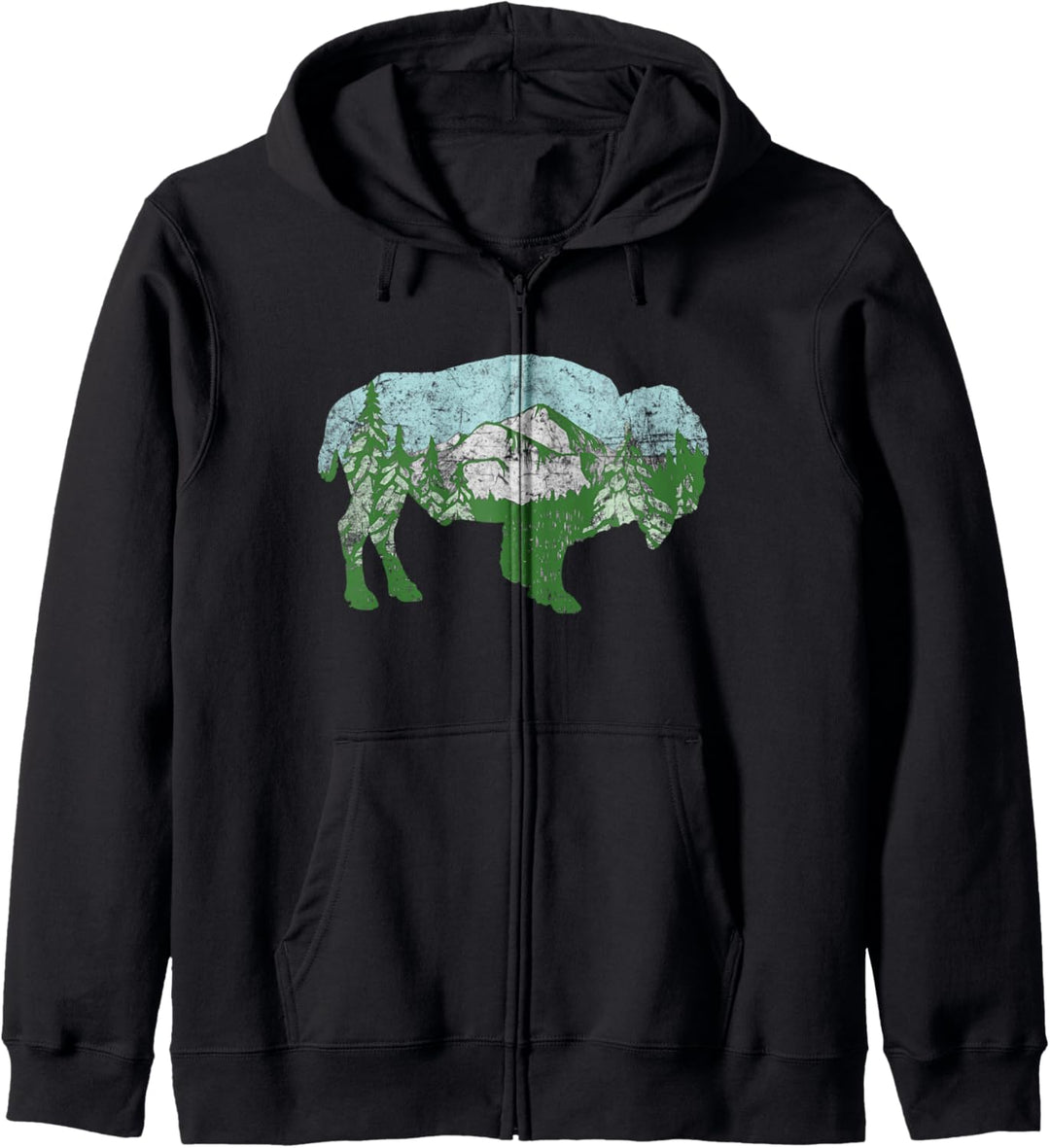 Rocky Mountains Nature Bison Design - Vintage Retro Kapuzenjacke