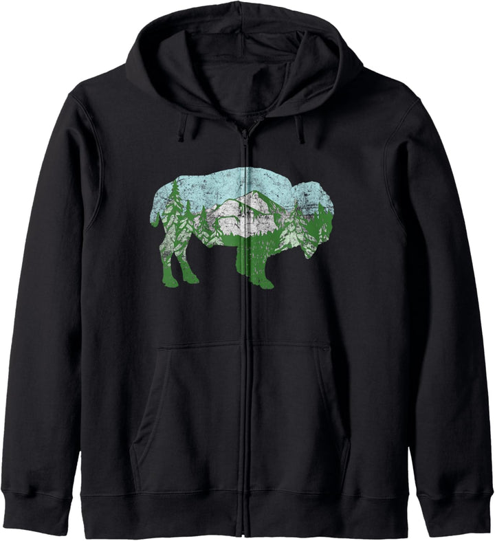 Rocky Mountains Nature Bison Design - Vintage Retro Kapuzenjacke