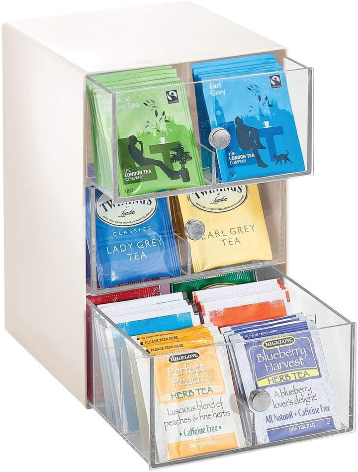mDesign Küchen Organizer mit 3 Schubladen – Aufbewahrungsbox für Teebeutel, Kaffeepads, Süssungsmitt