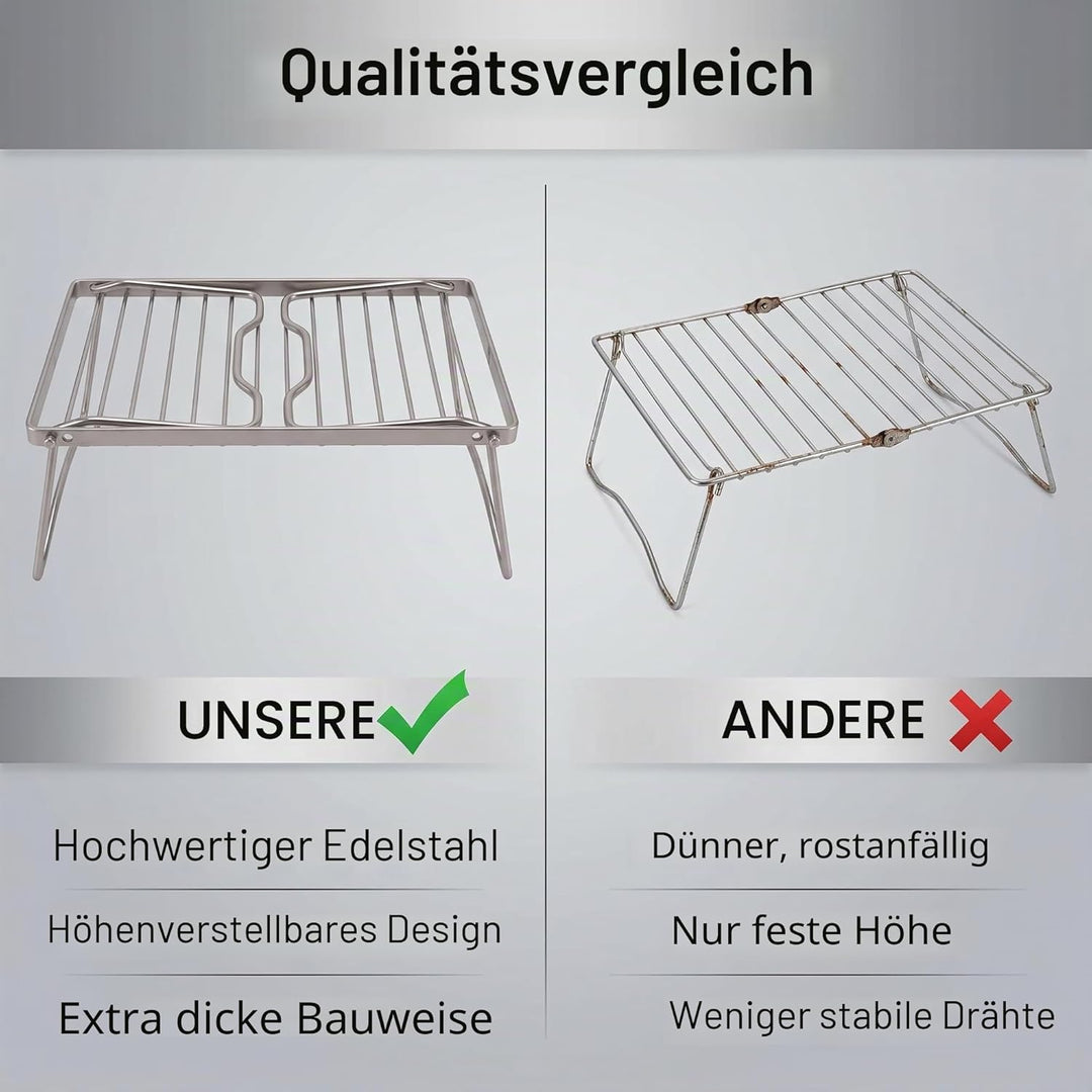 Klappbarer Campingrost aus Edelstahl mit Einstellbarer Höhe, Dickere Lagerfeuer-Grillroste, Abtropfe