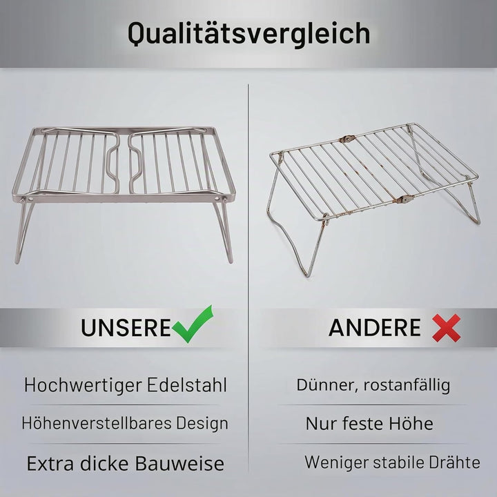 Klappbarer Campingrost aus Edelstahl mit Einstellbarer Höhe, Dickere Lagerfeuer-Grillroste, Abtropfe